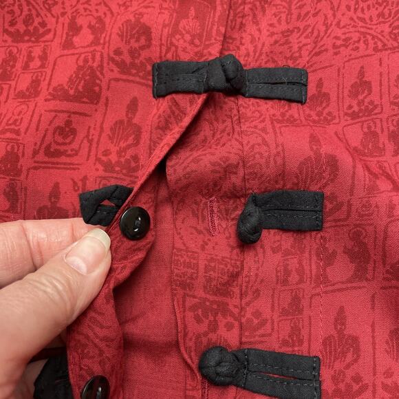 Endless Knot Art Asian Inspired Tunic Top Womens L Red Oriental Cheongsam Style - Picture 4 of 7